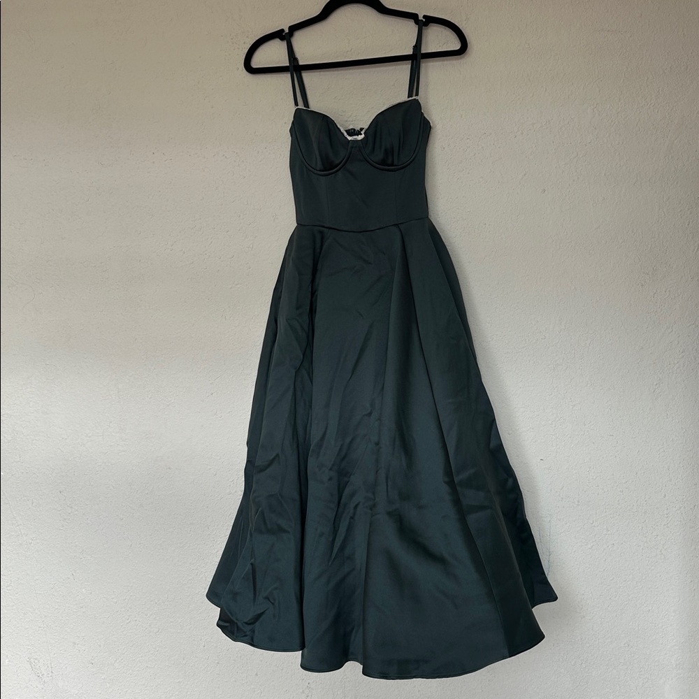 House‎ of CB Mademoiselle Forest Green Satin Tulle Midi Dress XS A-C Cup - Picture 4 of 9